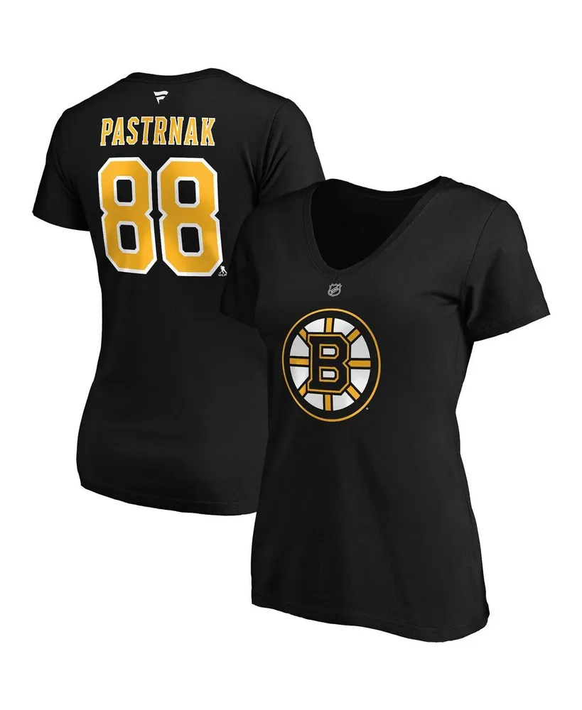 Women's Fanatics David Pastrnak Black Boston Bruins Plus Name and Number V-Neck T-shirt