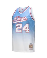 Men's Mitchell & Ness Reggie Theus White, Light Blue Sacramento Kings 1985/86 Hardwood Classics Fadeaway Swingman Player Jersey