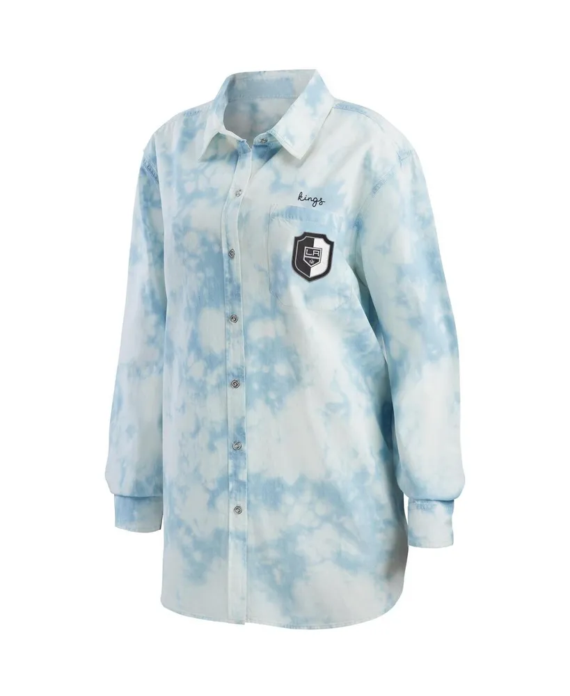 Women's Wear by Erin Andrews White Los Angeles Kings Oversized Tie-Dye Button-Up Denim Shirt