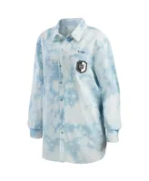 Women's Wear by Erin Andrews White Los Angeles Kings Oversized Tie-Dye Button-Up Denim Shirt