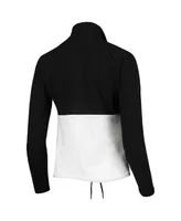 Women's Antigua Black, White Portland Timbers Harbor Raglan Half-Zip Jacket