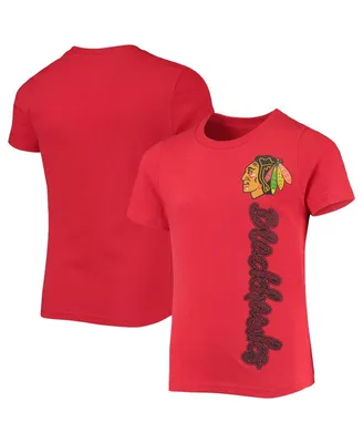 Big Girls Red Chicago Blackhawks Chenille Script T-shirt