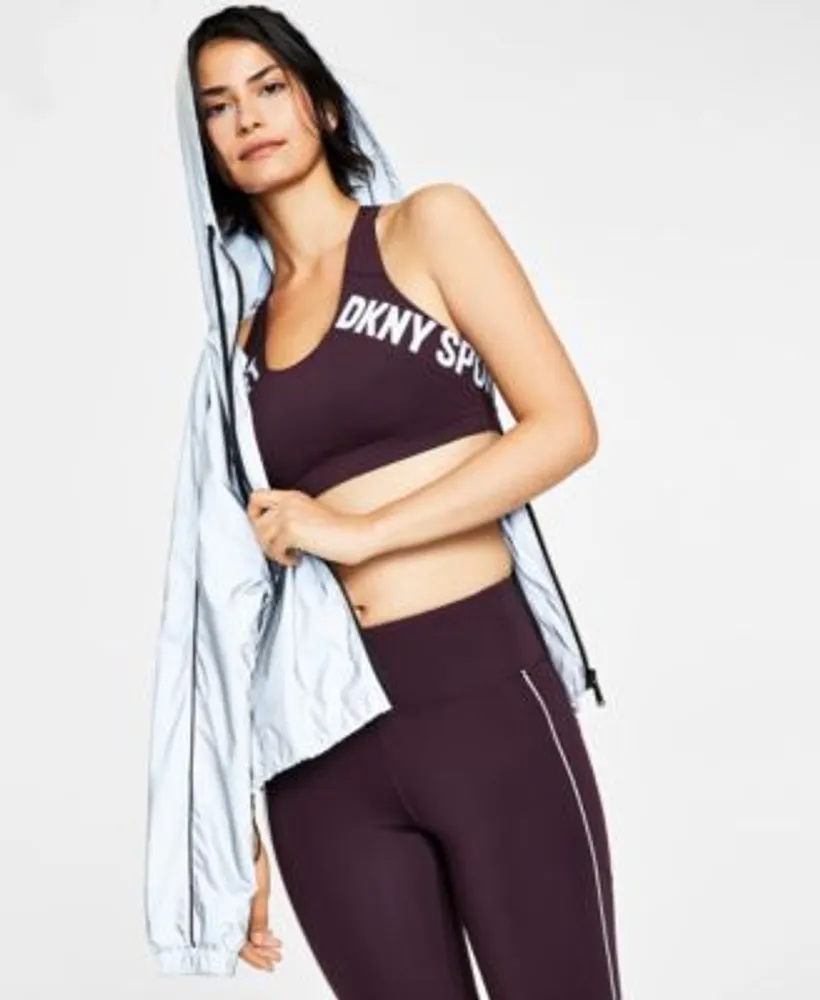 Dkny Sport Womens Reflective Piping Hoodie Reflective Logo Low Impact  Sports Bra High Waisted Leggings
