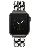 Steve Madden Women's White Faux Leather and Black Double Chain Alloy Metal Bracelet designed for Apple Watch 42mm (Series 1