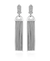 Vince Camuto Silver-Tone Pave Tassel Clip Drop Earrings - Silver