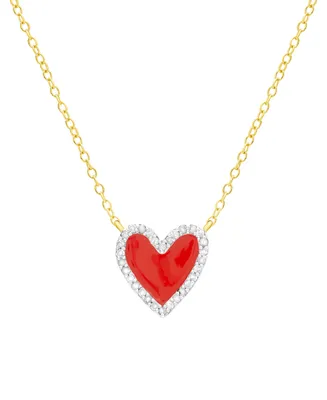Diamond Red Enamel Heart "Loved" 18" Pendant Necklace (1/8 ct. t.w.) in 14k Gold-Plated Sterling Silver - Gold