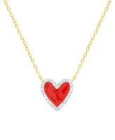 Diamond Red Enamel Heart "Loved" 18" Pendant Necklace (1/8 ct. t.w.) in 14k Gold-Plated Sterling Silver - Gold