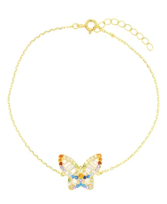 Multicolor Butterfly Anklet in 14K Gold Plated Sterling Silver
