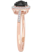 Black Diamond (7/8 ct. t.w.) & White (1/10 Cushion Halo Engagement Ring 14k Rose Gold