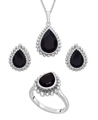 Onyx Beaded Earrings, Pendant and Ring Set
