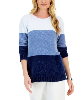 Karen Scott Women's Lucy Chenille Colorblocked Sweater, Created for Macy's