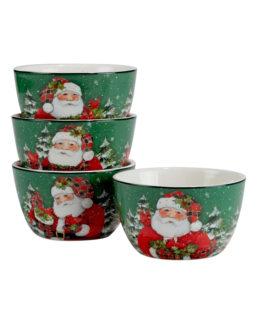 Certified International Christmas Lodge Santa 4 Piece Ice Cream Bowl Set