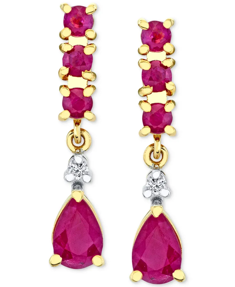 Ruby (1-5/8 ct. t.w.) & Diamond (1/20 ct. t.w.) Drop Earrings in 14k Gold