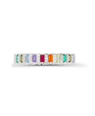 Created Spinel, Corundum, Nano and Cubic Zirconia Sterling Silver Eternity Ring
