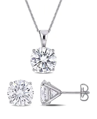 Moissanite in 14K Gold Solitaire Necklace and Stud Earrings Set, 3 Piece