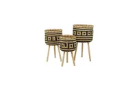 Bamboo Bohemian Planters with Stand, Set of 3