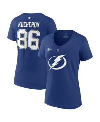 Women's Fanatics Nikita Kucherov Blue Tampa Bay Lightning 2022 Stanley Cup Final Authentic Stack Name and Number V-Neck T-shirt