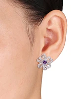 Amethyst (7/8 ct. t.w.) and White Topaz (3/4 Floral Earrings Sterling Silver