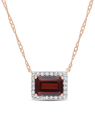 14K Rose Gold Plated Garnet and Diamond Halo Necklace