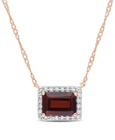 14K Rose Gold Garnet and Diamond Halo Necklace