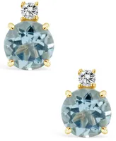 Aquamarine (1-1/2 ct. t.w.) and Diamond Accent Stud Earrings in 14K Yellow Gold