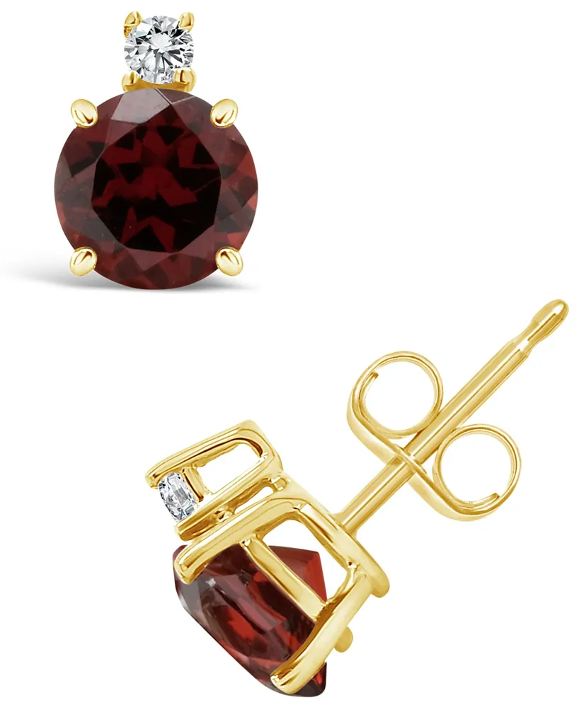 Garnet (2-1/5 ct. t.w.) and Diamond Accent Stud Earrings in 14K Yellow Gold