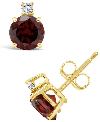 Garnet (2-1/5 ct. t.w.) and Diamond Accent Stud Earrings in 14K Yellow Gold