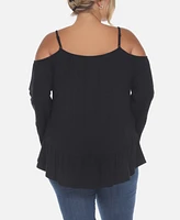 White Mark Plus Cold Shoulder Ruffle Sleeve Top