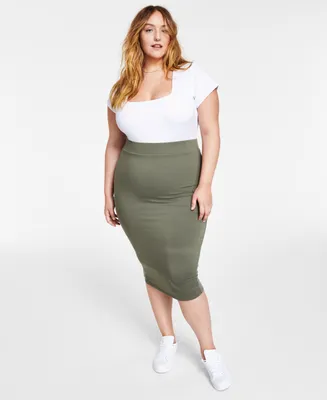 Bar Iii Trendy Plus Size Bodycon Jersey Midi Skirt, Created for Macy's