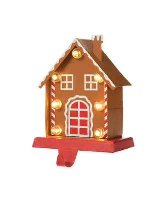 Glitzhome 6.75" Marquee Led Metal Gingerbread House Christmas Stocking Holder