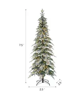 Glitzhome 7.5' Pre-Lit Flocked Pencil Spruce Artificial Christmas Tree with 350 Warm White Lights