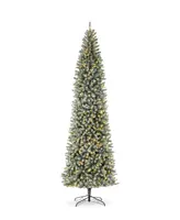 Glitzhome 11' Pre-Lit Flocked Pencil Fir Artificial Christmas Tree with 950 Warm White Lights