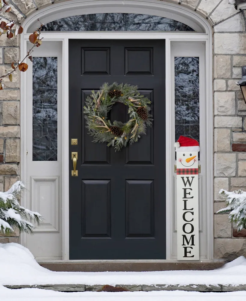 Glitzhome 42.5" Reversible Wooden Hohoho and Snowman Porch Sign
