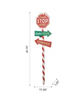 Glitzhome 41.75" Lighted Wooden Santa Stop Here Yard Stake