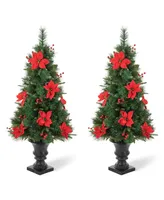 Glitzhome 4' Pre-Lit Pine Artificial Christmas Porch Tree with 100 Warm White Lights Set, 2 Piece