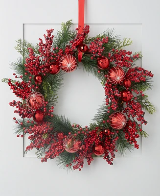 Holiday Lane Christmas Cheer Red Berries Wreath, Created for Macy's