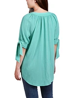 Petite Elbow Sleeve Tie-Sleeve Blouse