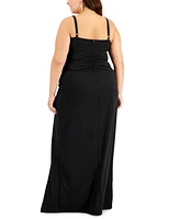 Emerald Sundae Trendy Plus Cowlneck Side-Ruched Maxi Dress, Created for Macy's