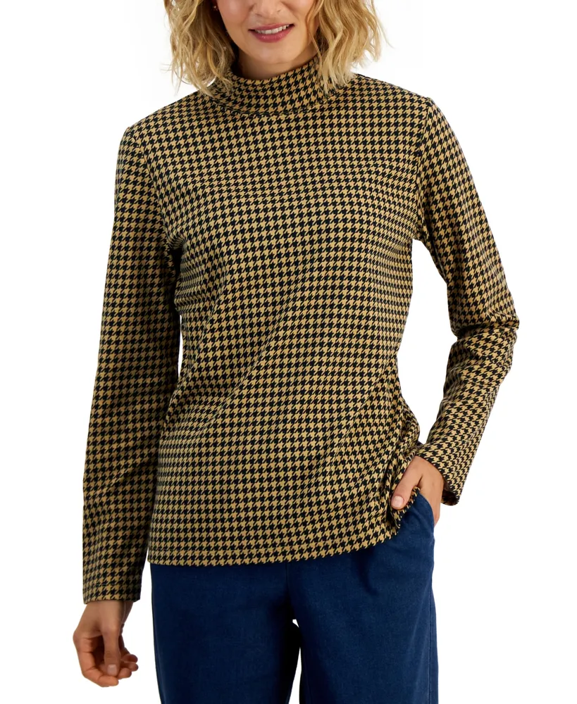 Karen Scott Women's Houndstooth-Print Mock-Neck Top, Created for Macy's