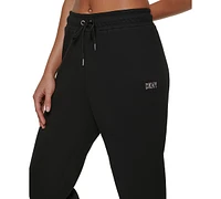 Dkny Sport Women's Metallic Logo Fleece Jogger Sweatpants