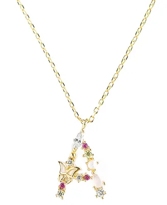 Girls Crew Flutterfly Stone Initial Necklace - Gold-Plated