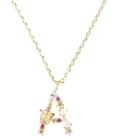 Girls Crew Flutterfly Stone Initial Necklace - Gold-Plated