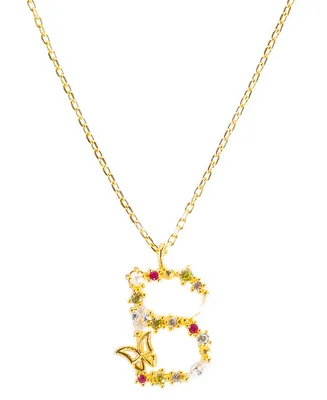 Girls Crew Flutterfly Stone Initial Necklace - Gold-Plated