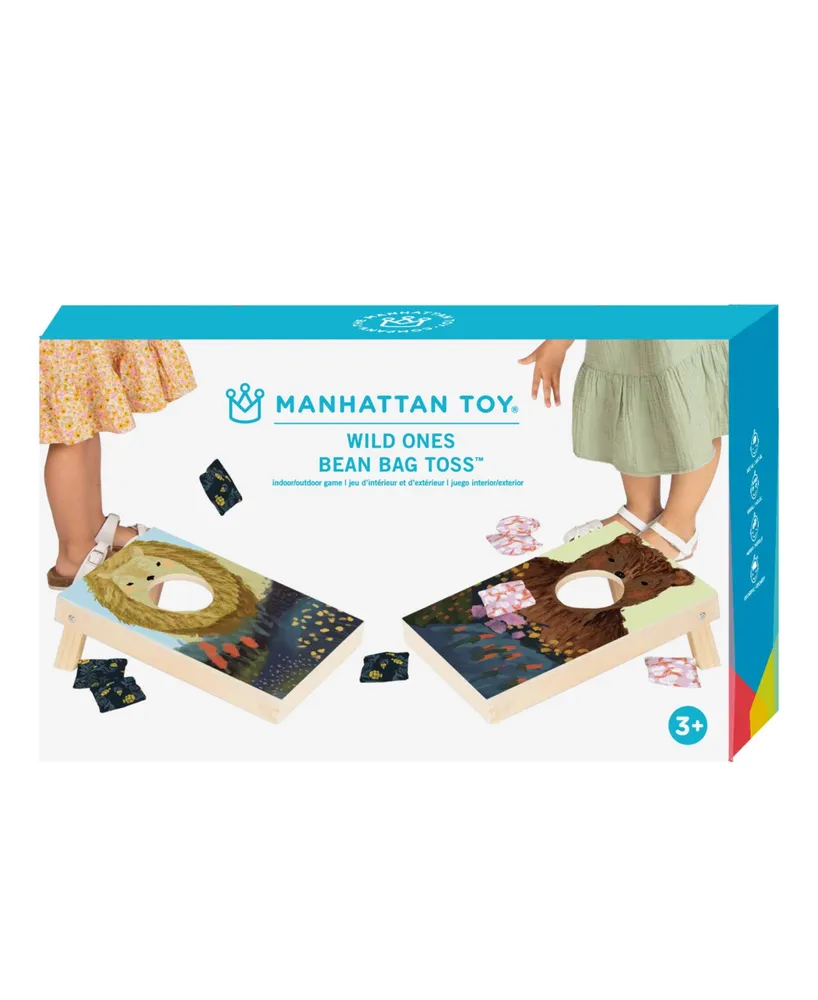 Manhattan Toy Company Wild Ones Indoor Outdoor Wooden Cornhole Bean Bag Toss Game Set, 10 Piece