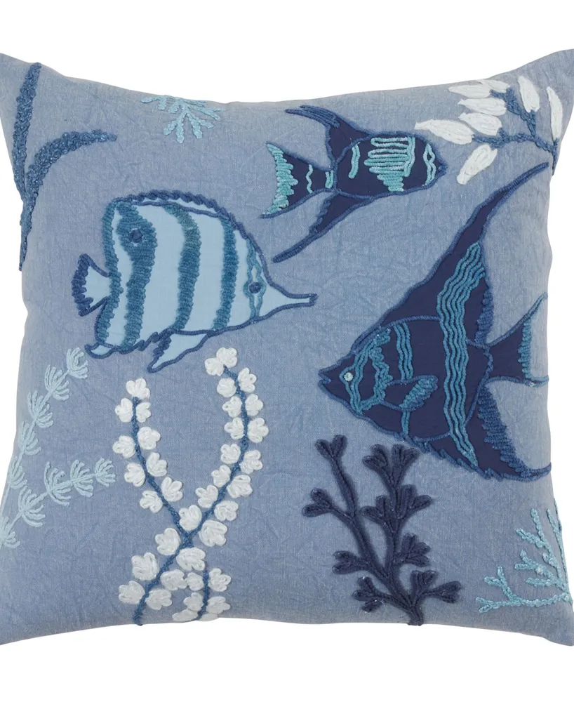 Saro Lifestyle Fish Stonewashed Decorative Pillow, 20" x 20"