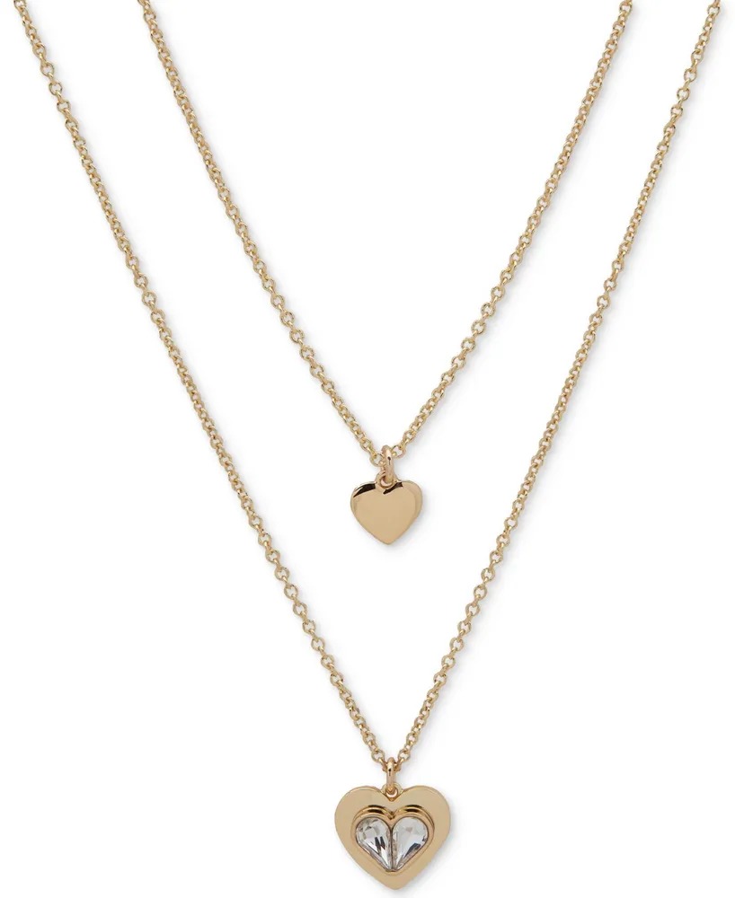 Dkny Gold-Tone Crystal Heart Layered Pendant Necklace, 16" + 3" extender