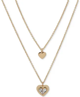 Dkny Gold-Tone Crystal Heart Layered Pendant Necklace, 16" + 3" extender