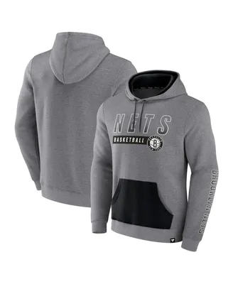 Men's Fanatics Heathered Gray Brooklyn Nets Off The Bench Color Block Pullover Hoodie