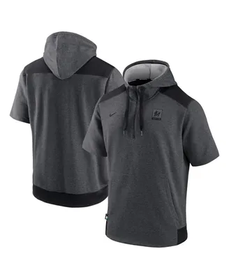 Men's Nike Heathered Charcoal and Black Miami Marlins Authentic Collection Dry Flux Performance Quarter-Zip Short Sleeve Hoodie