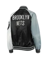 Women's Starter Black, Gray Brooklyn Nets The Prospect Raglan Full-Snap Jacket